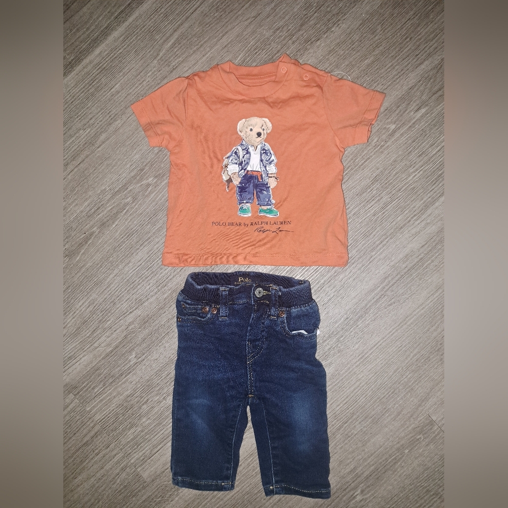 COPY - Ralph Lauren Polo Bear Orange Tee and Blue Jeans Set 6 Months